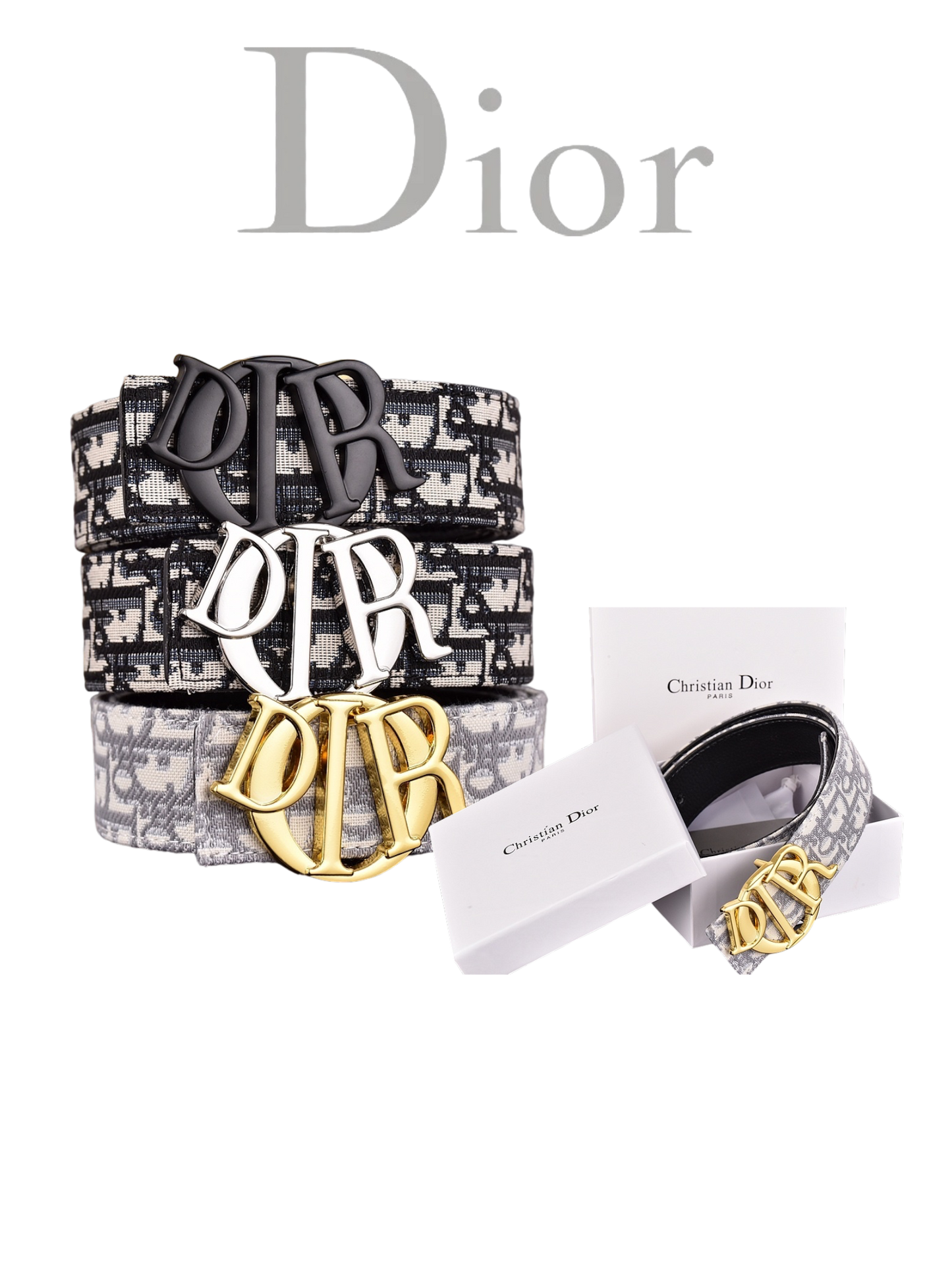 DIOR OBLIQUE DIOR LETTER RETRO BUCKLE BELT – FULL SET – 1:1 HIGH END