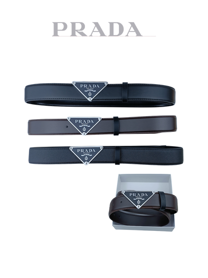PRADA TRIANGLE LOGO SAFFIANO LEATHER BELT – FULL SET – 1:1 HIGH END