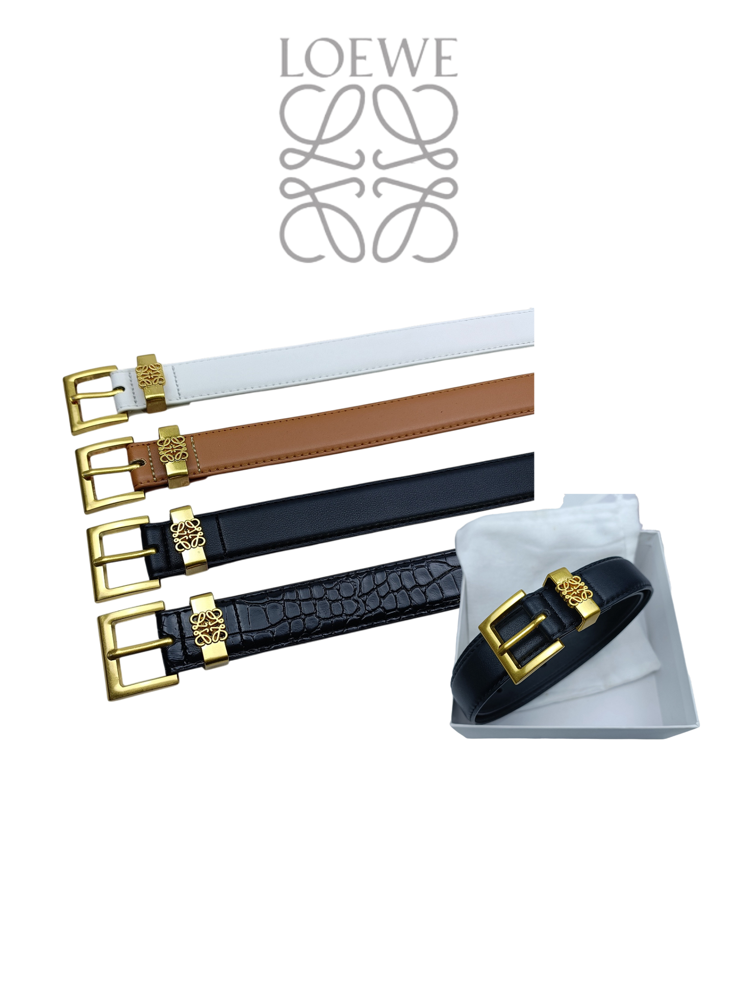 LOEWE ANAGRAM RETRO PIN BUCKLE LEATHER BELT – FULL SET – 1:1 HIGH END