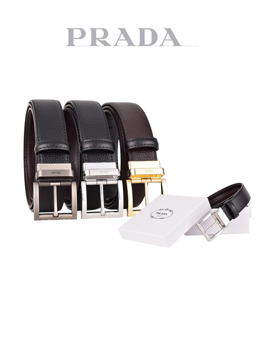 PRADA BUSINESS RETRO PIN BUCKLE LEATHER BELT COLLECTION – FULL SET – 1:1 HIGH-END