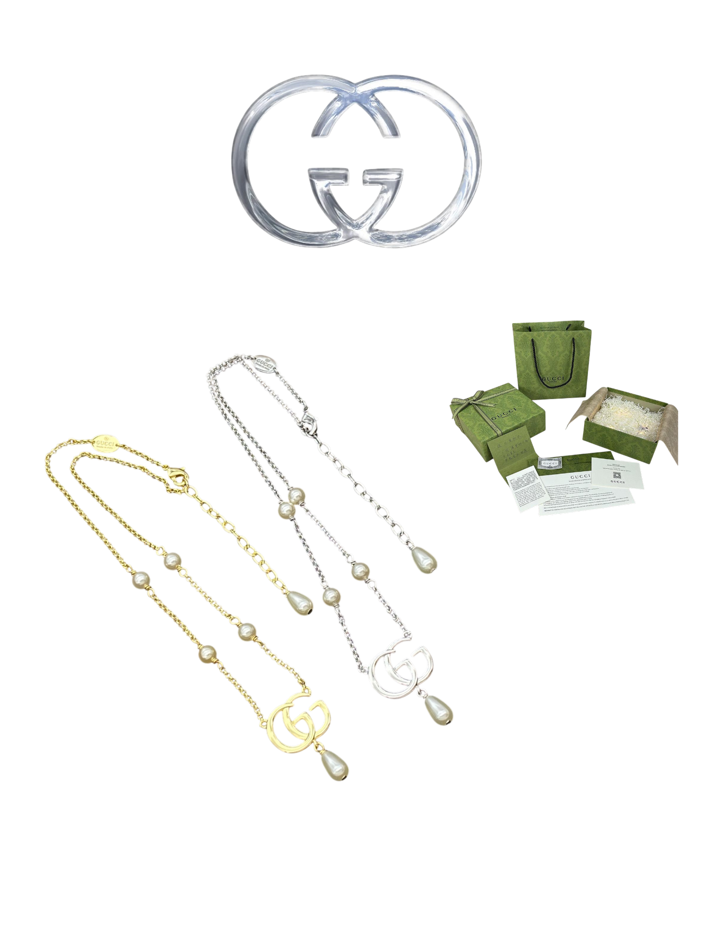 GUCCI DOUBLE G PEARL NECKLACE – FULL SET – 1:1 HIGH END