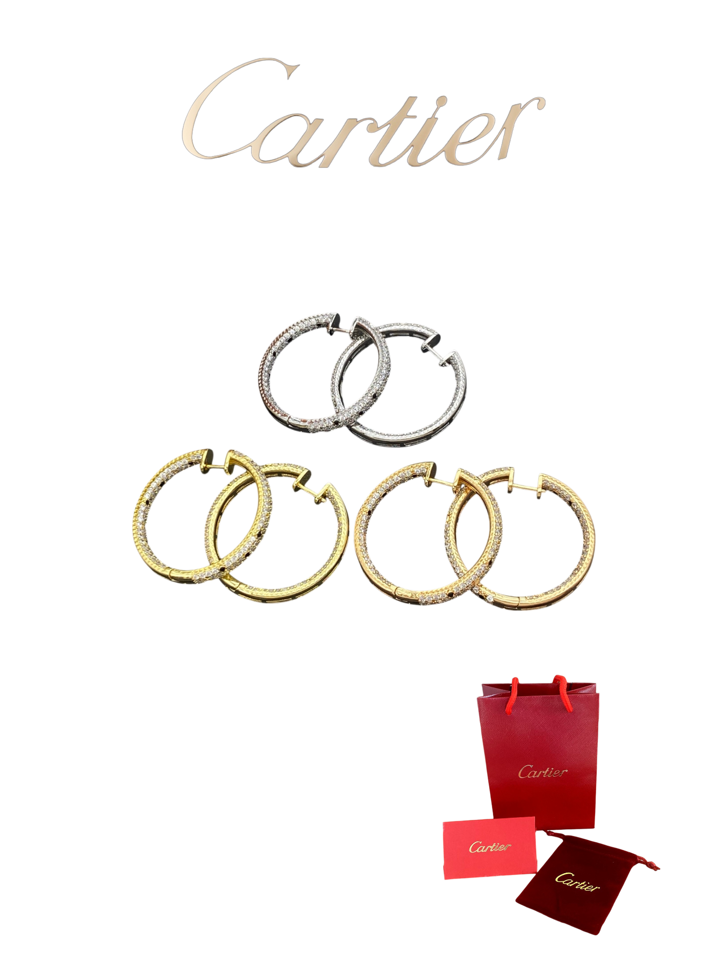 CARTIER PANTHÈRE DIAMOND HOOP EARRINGS – FULL SET – 1:1 HIGH END