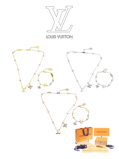 LOUIS VUITTON COLOR BLOSSOM PEARL NECKLACE & BRACELET SET – FULL SET – 1:1 HIGH END