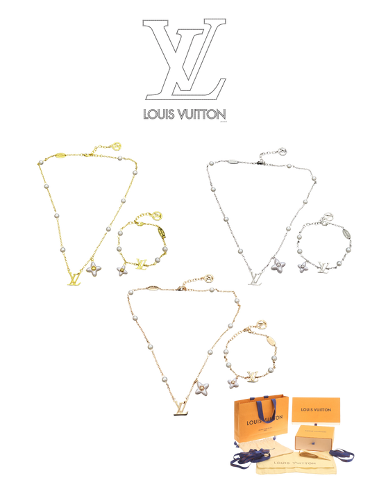 LOUIS VUITTON COLOR BLOSSOM PEARL NECKLACE & BRACELET SET – FULL SET – 1:1 HIGH END