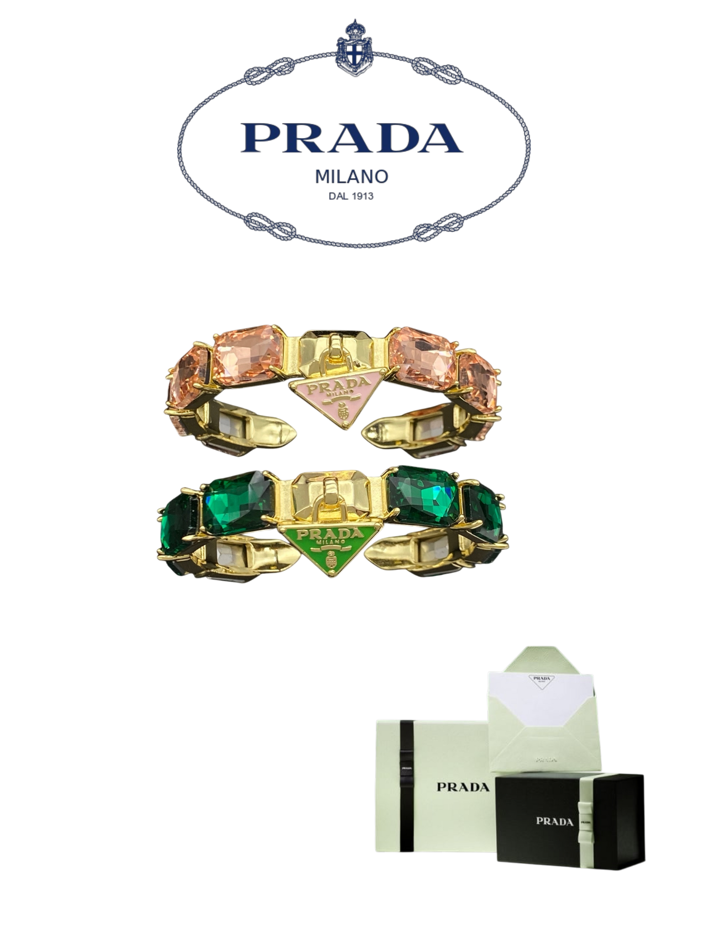 PRADA CRYSTAL STONE BRACELET – FULL SET – 1:1 HIGH END