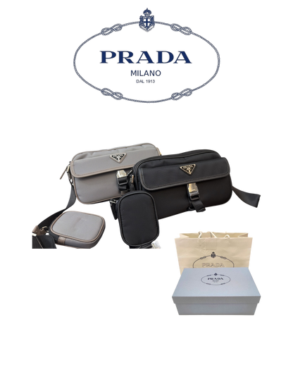 PRADA RE-NYLON LEATHER-TRIMMED SHOULDER BAG – FULL SET – 1:1 HIGH END