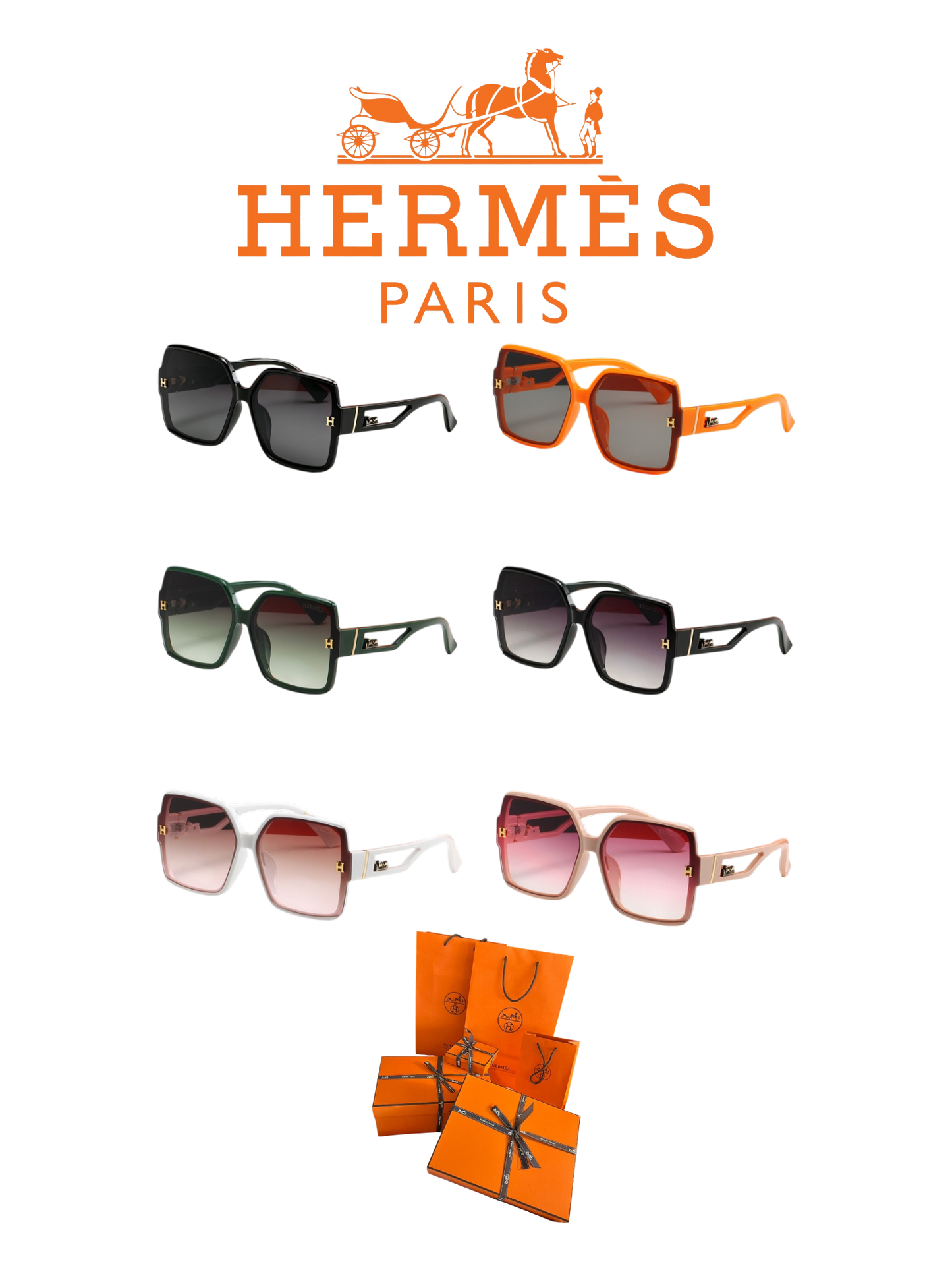 HERMÈS SQUARE FRAME BLACK SUNGLASSES – FULL SET – 1:1 HIGH END