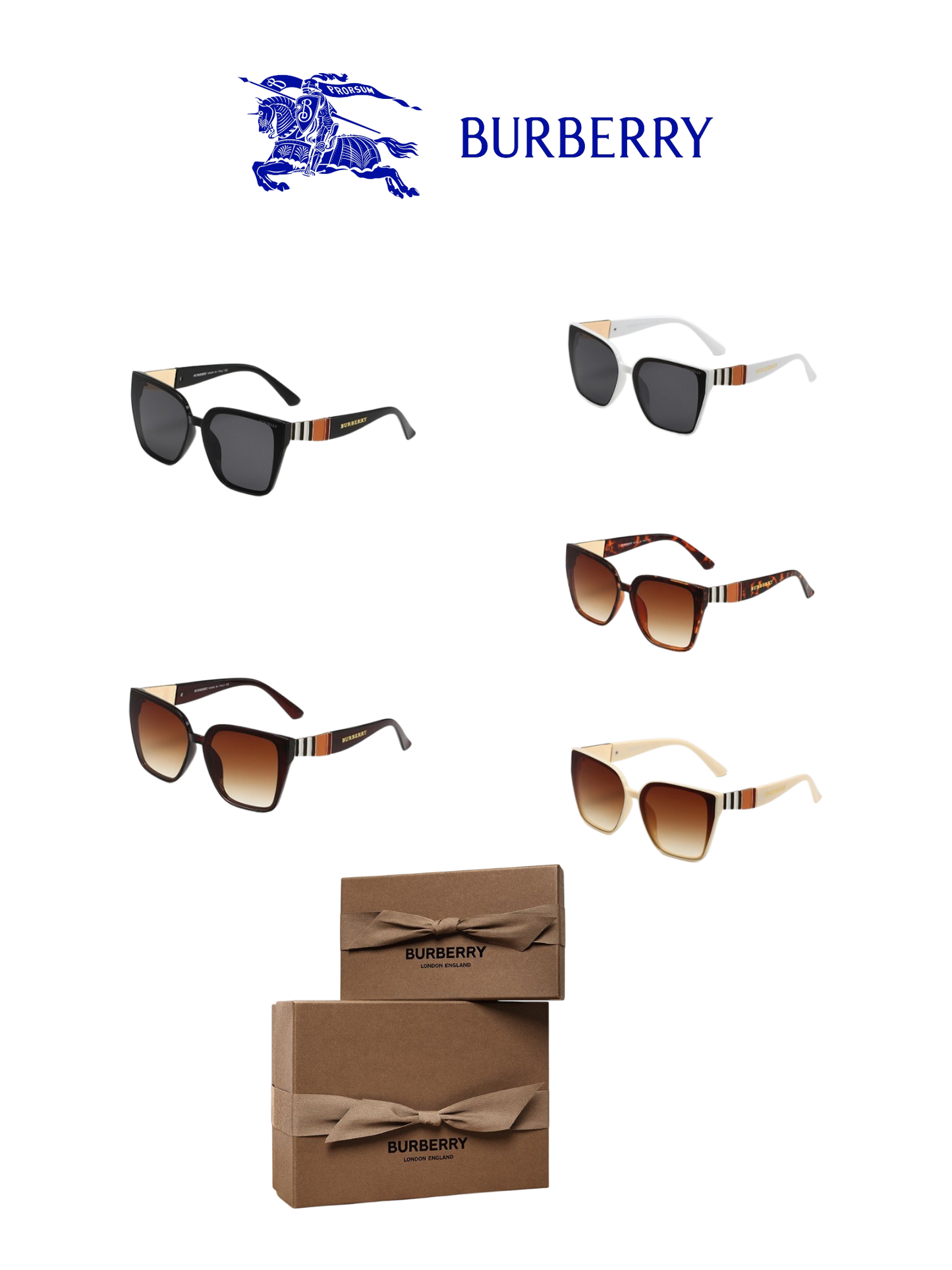 BURBERRY BB CLASSIC STRIPED SUNGLASSES – FULL SET – 1:1 HIGH END
