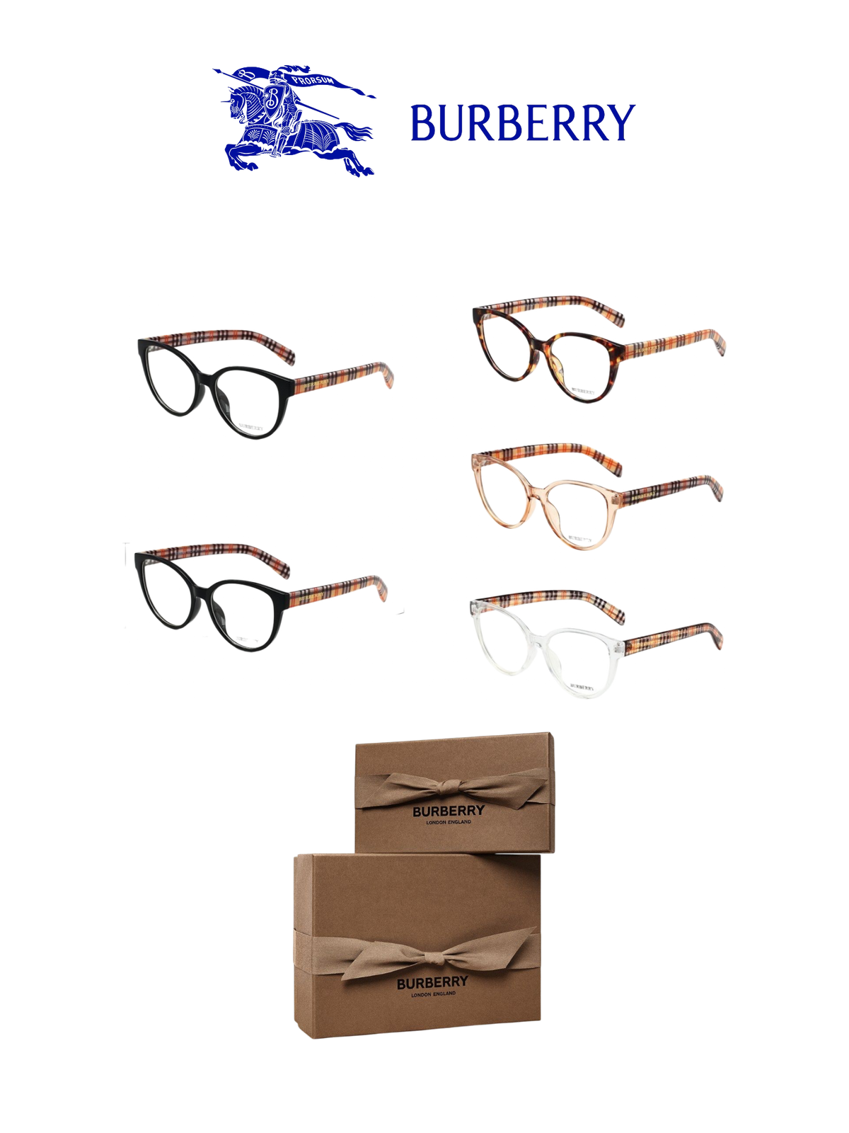 BURBERRY PLAID TEMPLE OPTICAL GLASSES – FULL SET – 1:1 HIGH END