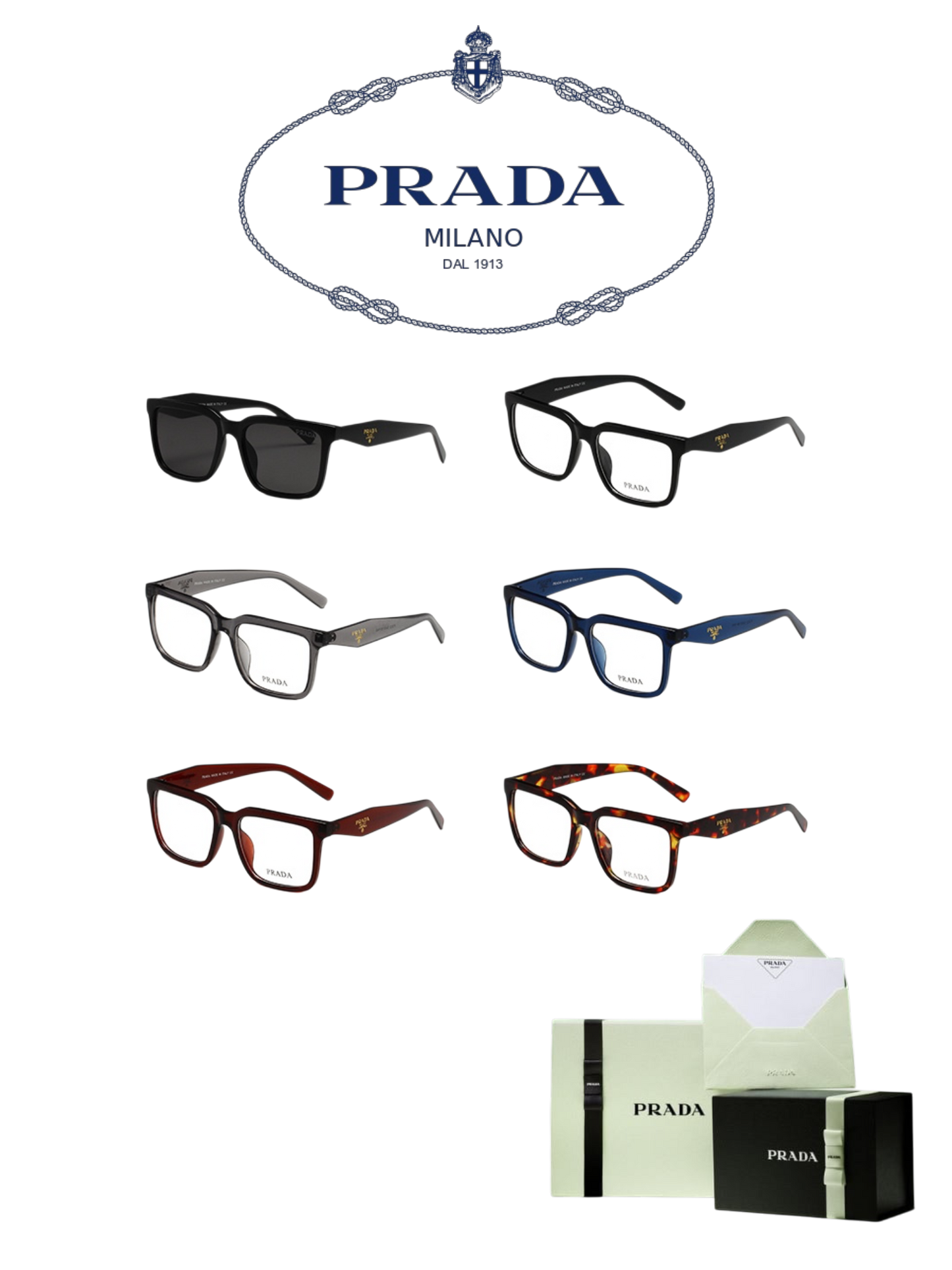 PRADA RECTANGULAR OPTICAL GLASSES – FULL SET – 1:1 HIGH END