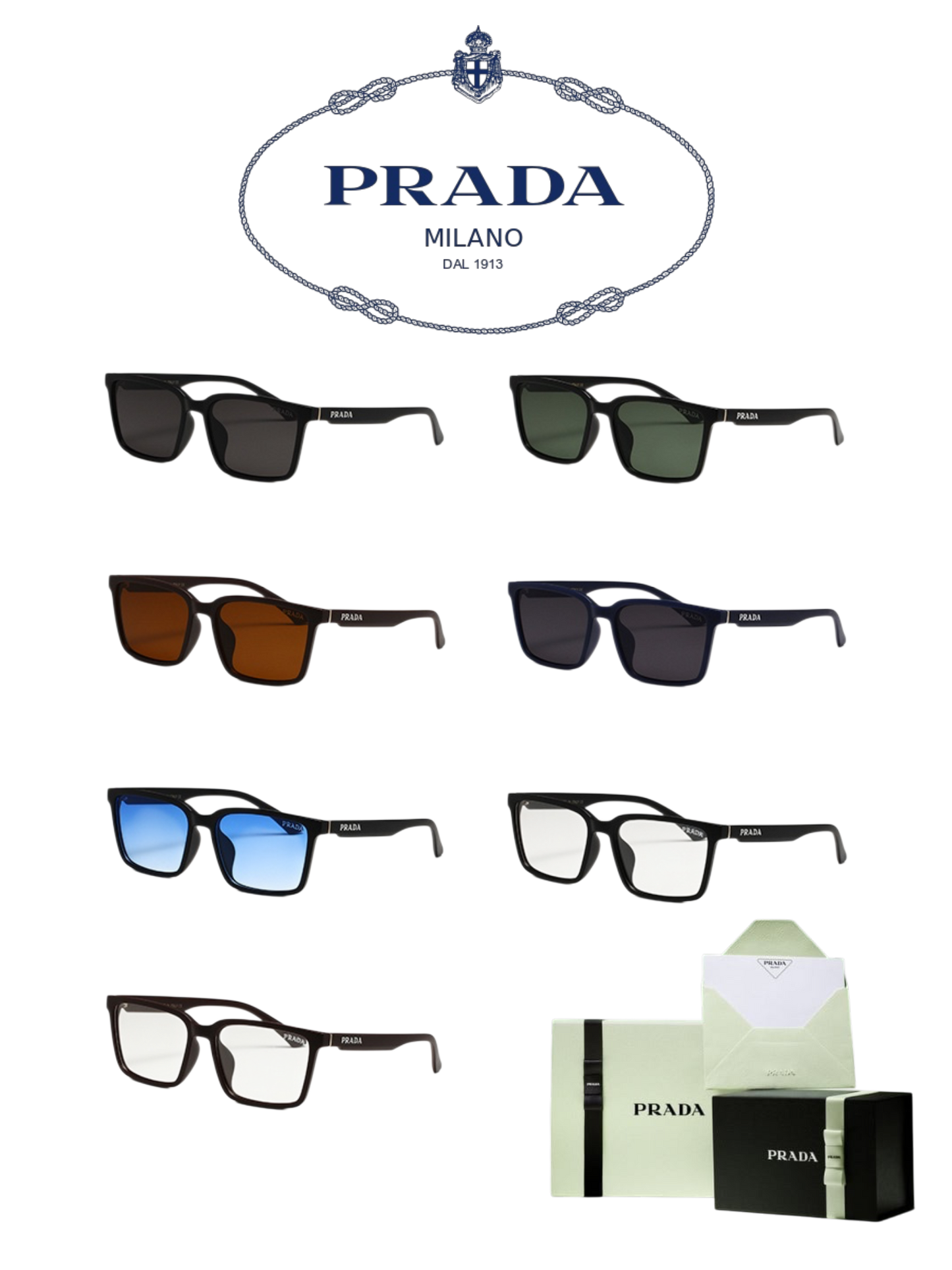 PRADA RECTANGULAR LOGO SUNGLASSES – FULL SET – 1:1 HIGH END