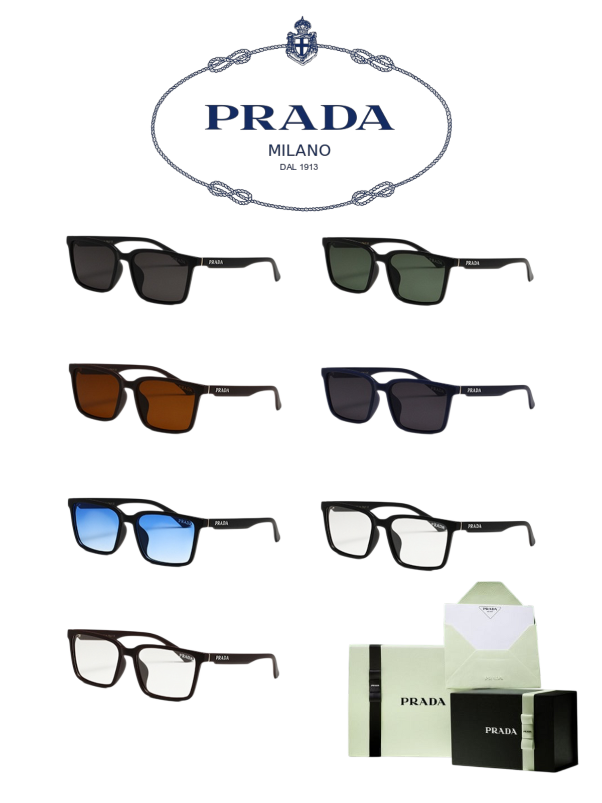 PRADA RECTANGULAR LOGO SUNGLASSES – FULL SET – 1:1 HIGH END