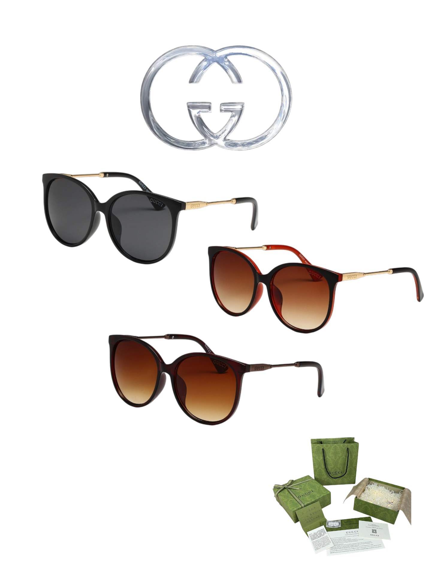 GUCCI LOW NOSE BRIDGE FIT SUNGLASSES – FULL SET – 1:1 HIGH END