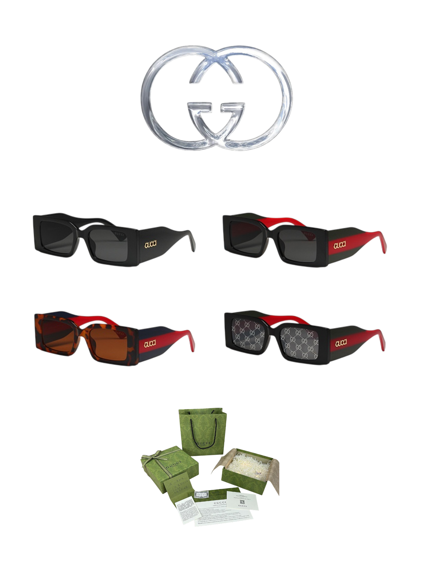 GUCCI RECTANGULAR SUNGLASSES – FULL SET – 1:1 HIGH END