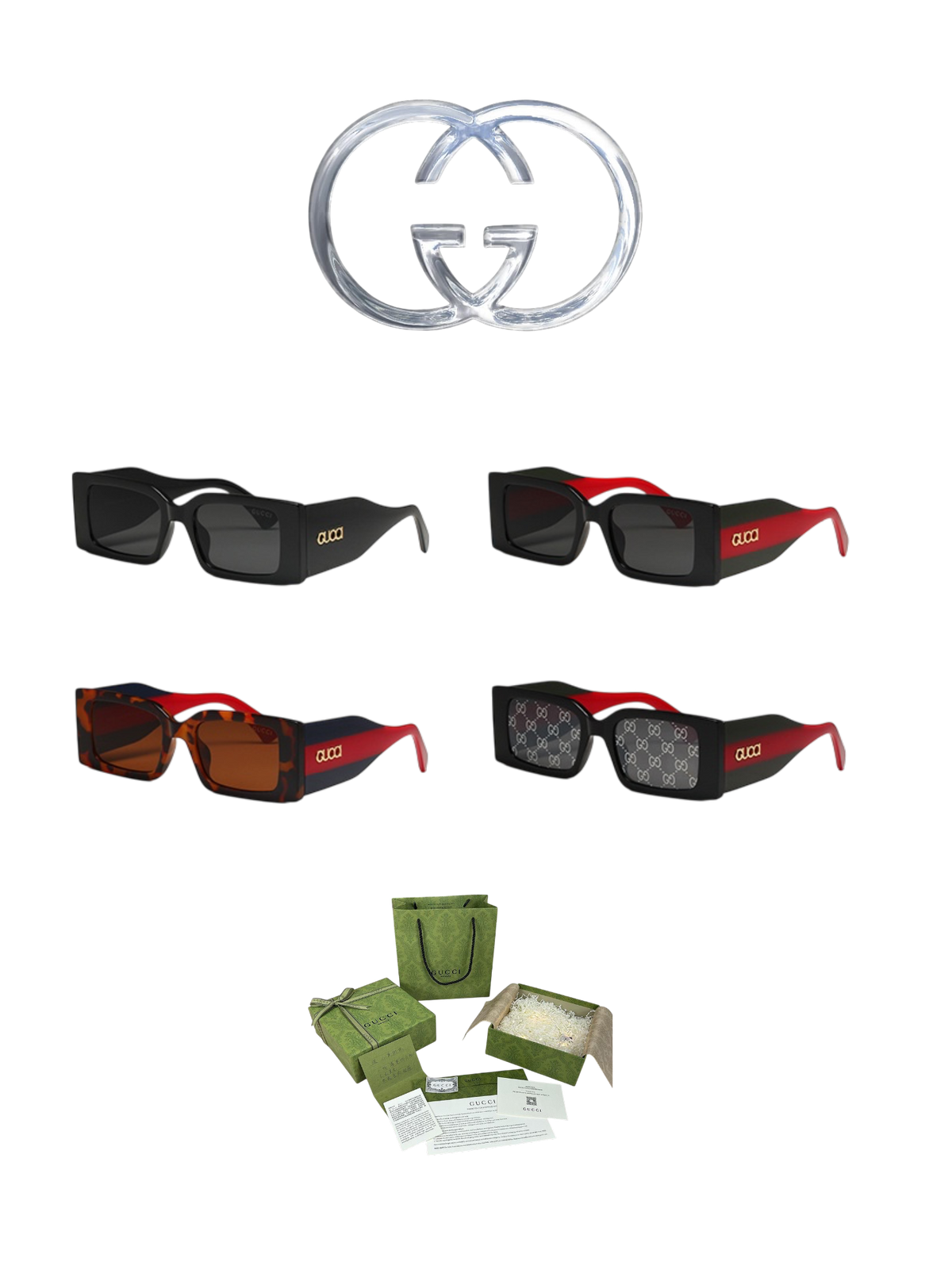 GUCCI RECTANGULAR SUNGLASSES – FULL SET – 1:1 HIGH END