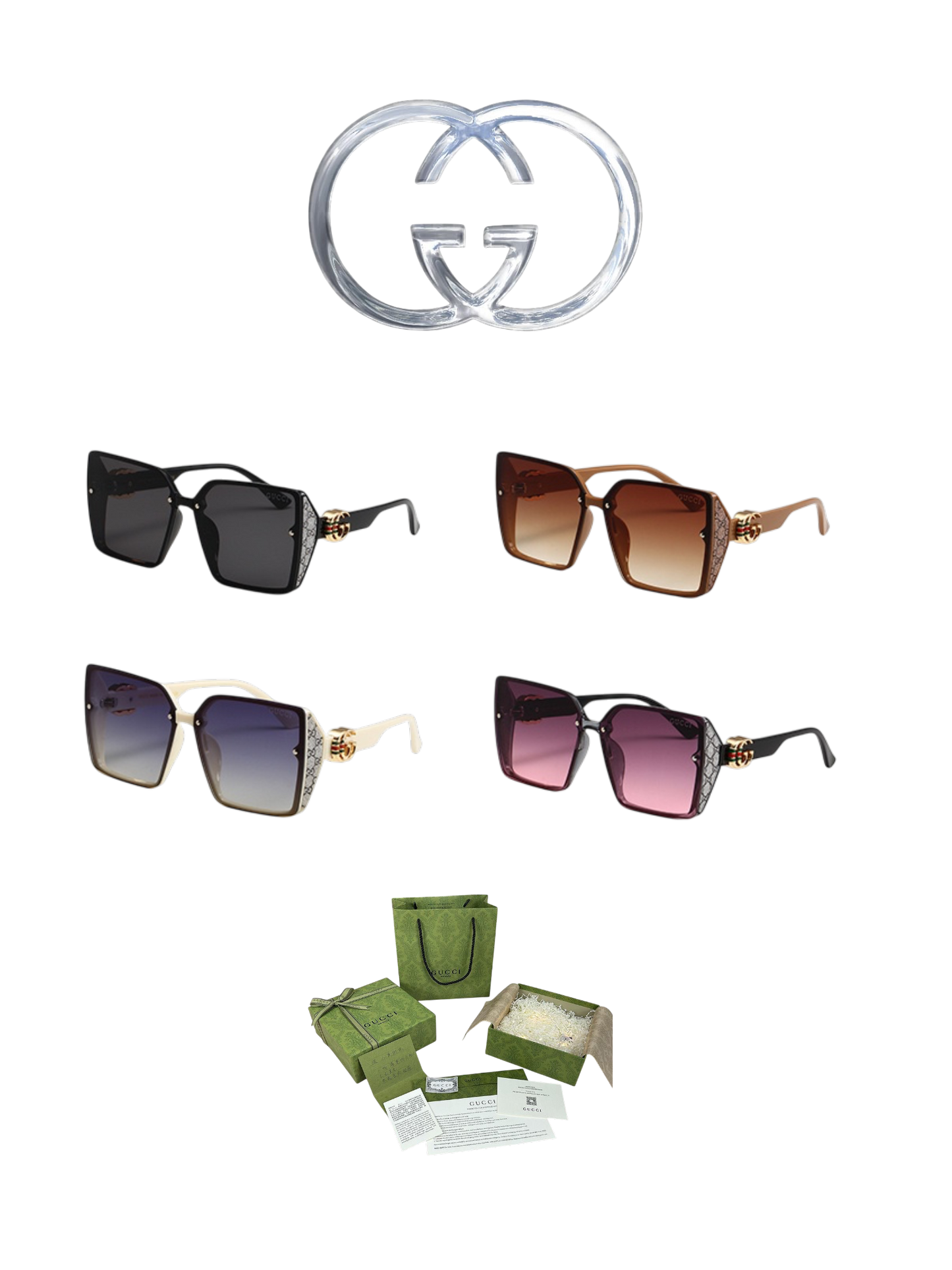 GUCCI OVERSIZED GEOMETRIC SUNGLASSES – FULL SET – 1:1 HIGH END