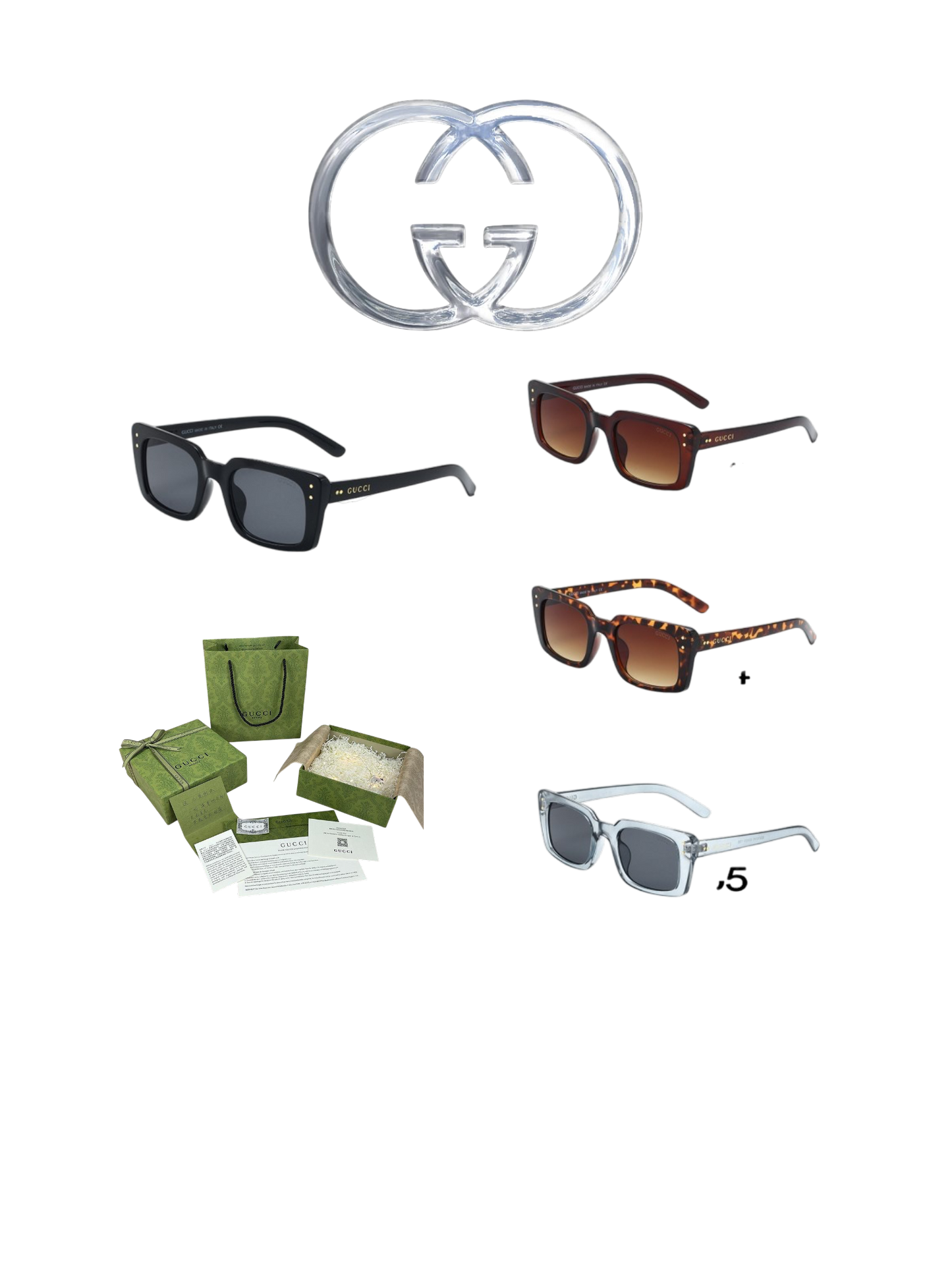 GUCCI RECTANGULAR SUNGLASSES – FULL SET – 1:1 HIGH END