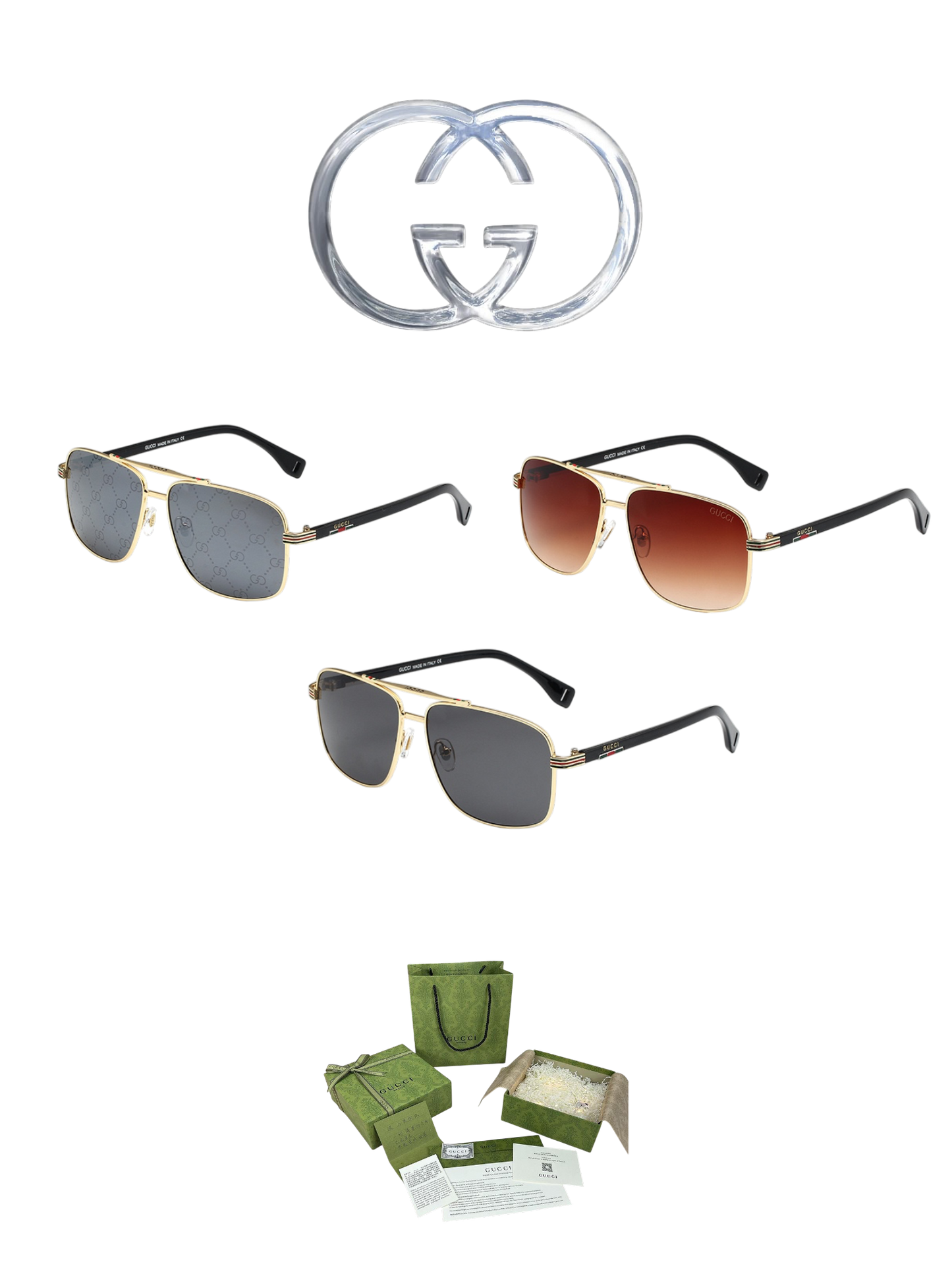 GUCCI AVIATOR METAL SUNGLASSES – FULL SET – 1:1 HIGH END
