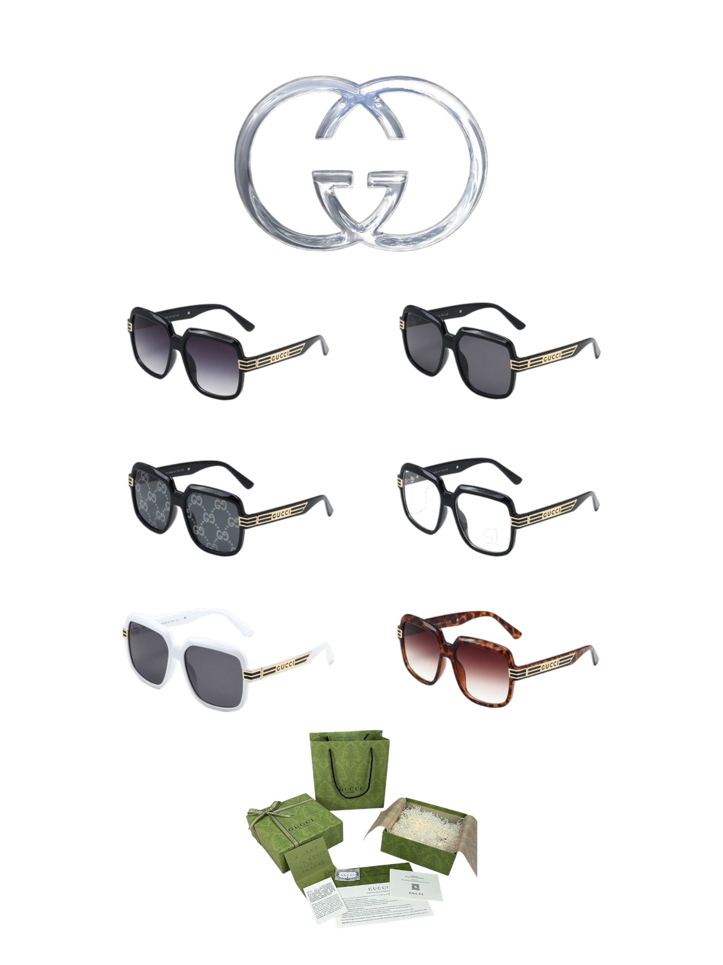 GUCCI GEOMETRIC LOGO SUNGLASSES – FULL SET – 1:1 HIGH END