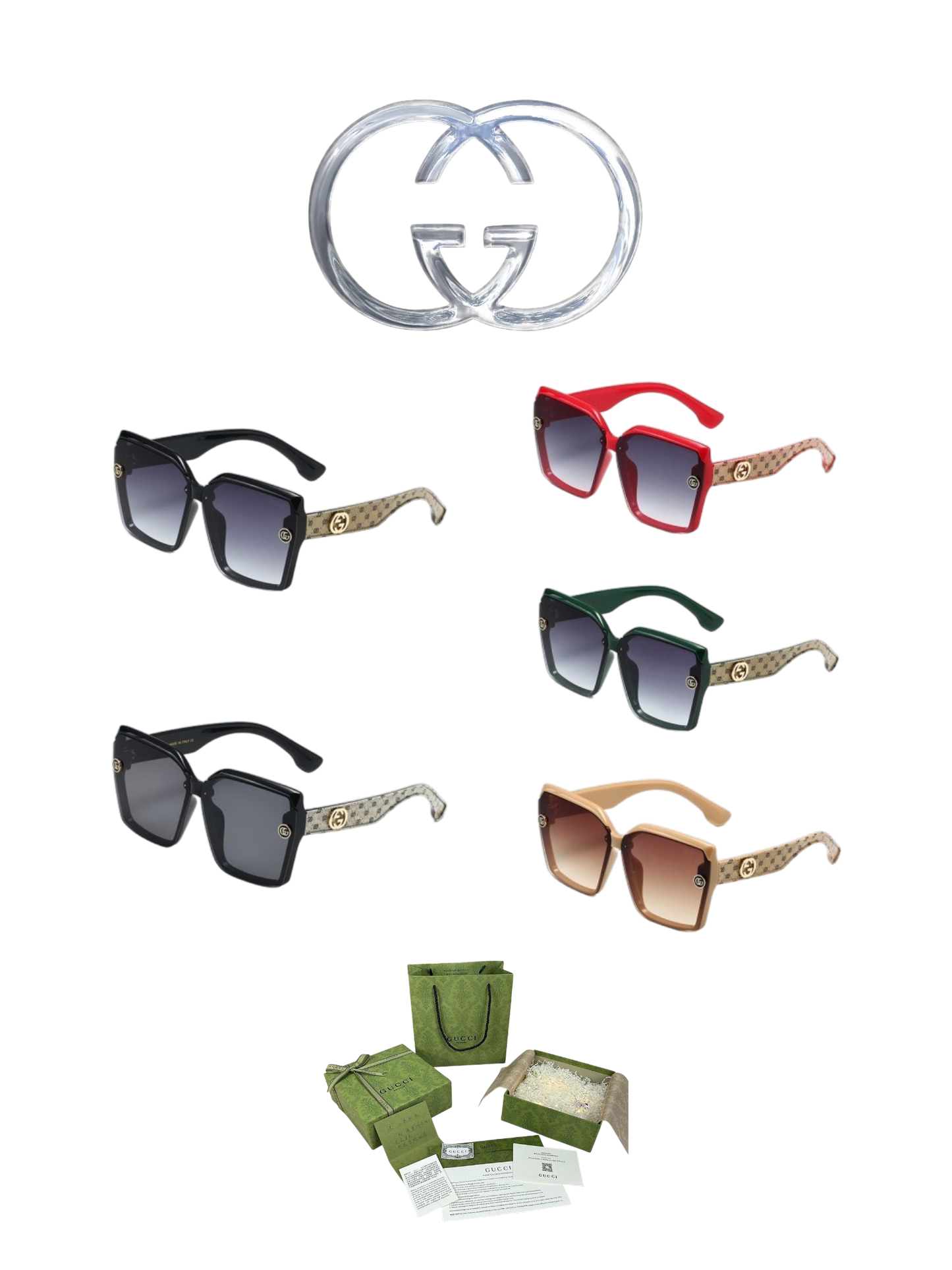GUCCI OVERSIZED GEOMETRIC SUNGLASSES – FULL SET – 1:1 HIGH END