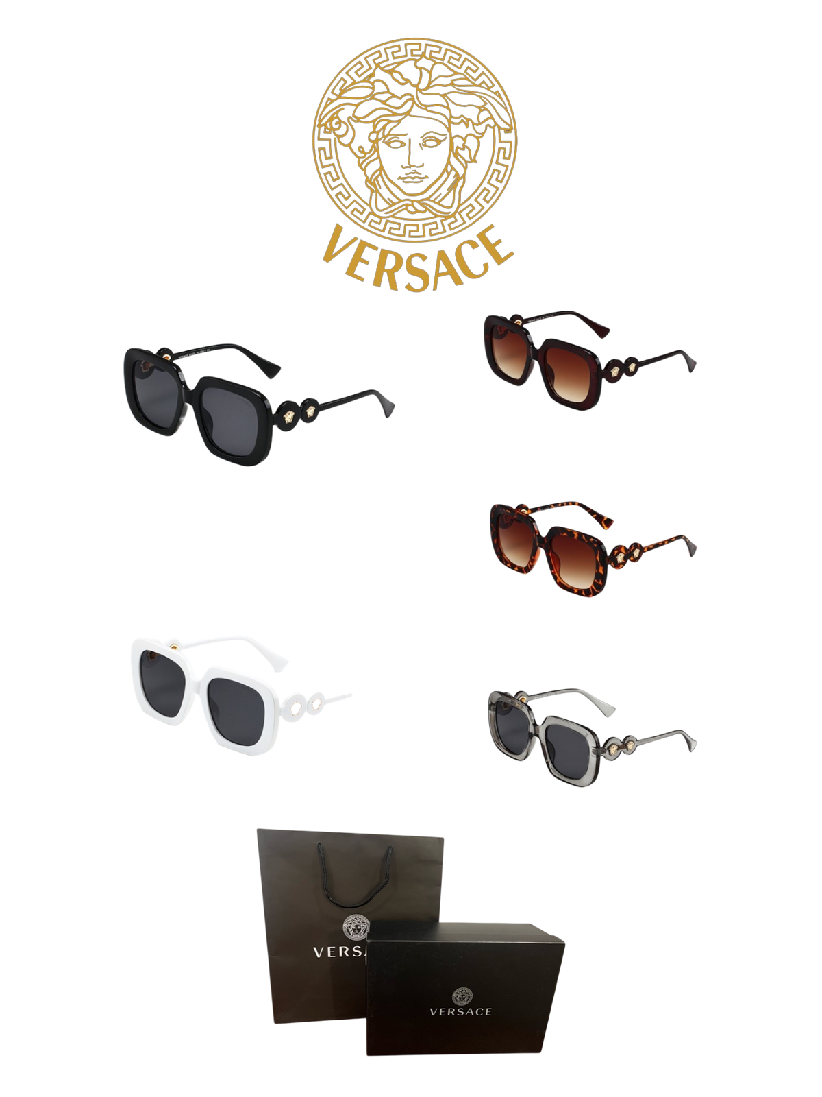 VERSACE OVERSIZED SQUARE SUNGLASSES – FULL SET – 1:1 HIGH END