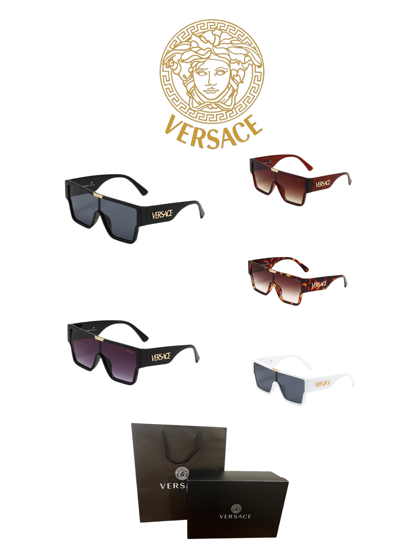 VERSACE OVERSIZED SHIELD SUNGLASSES – FULL SET – 1:1 HIGH END