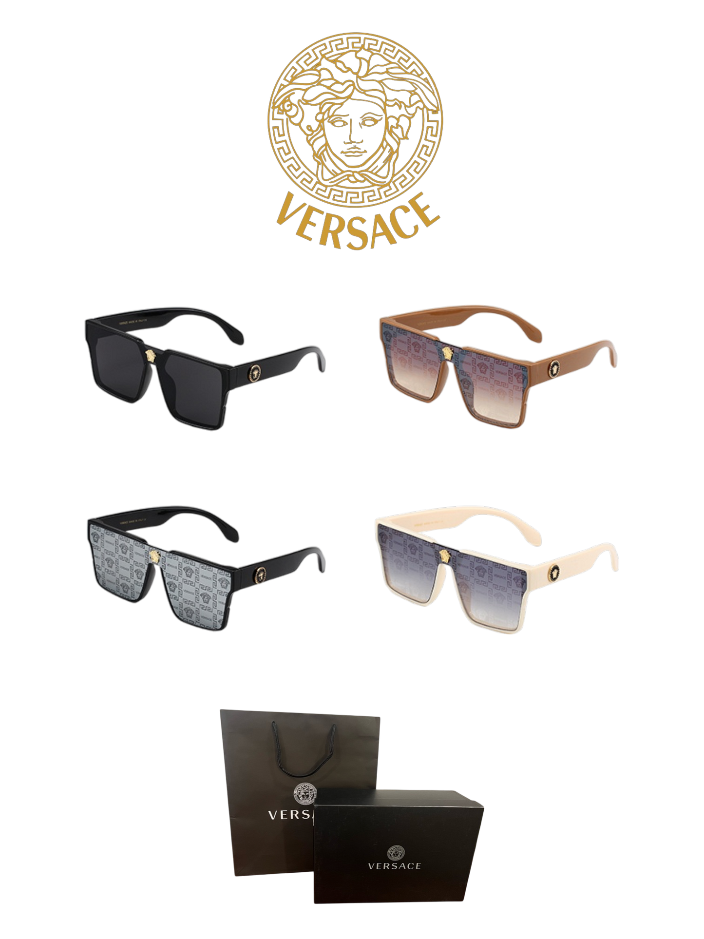 VERSACE GEOMETRIC SHIELD SUNGLASSES – FULL SET – 1:1 HIGH END