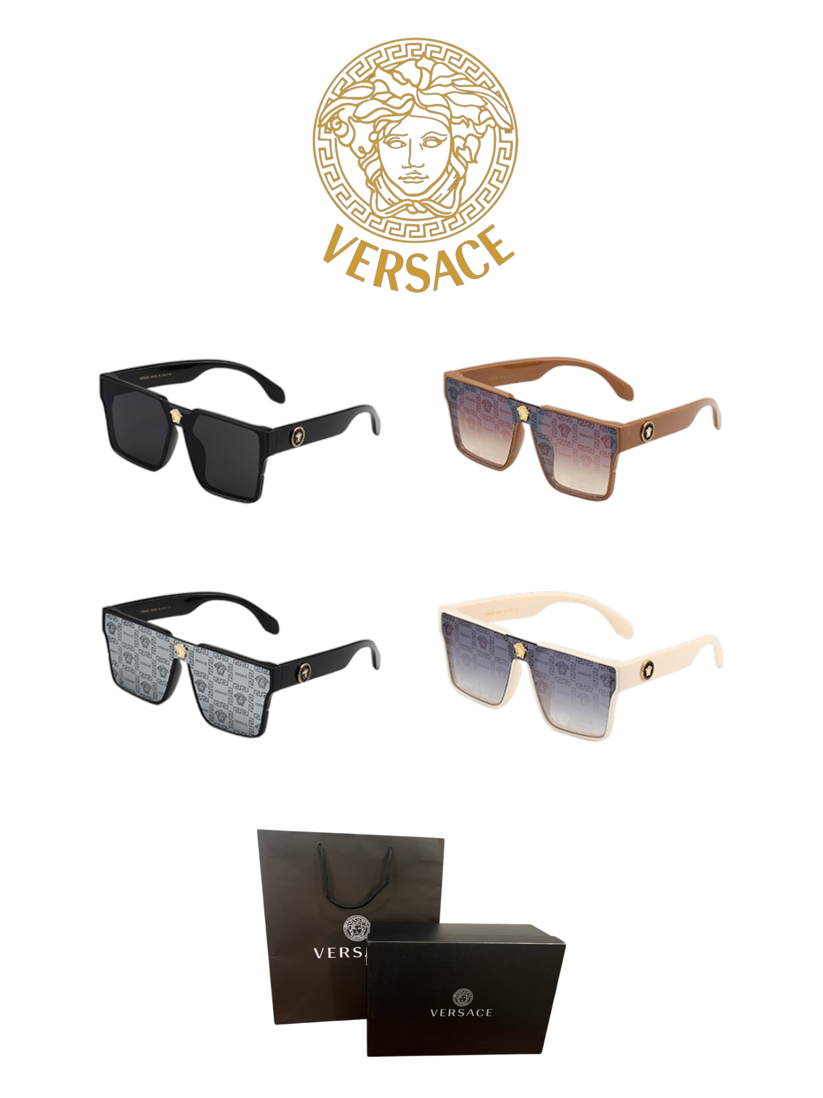 VERSACE GEOMETRIC SHIELD SUNGLASSES – FULL SET – 1:1 HIGH END