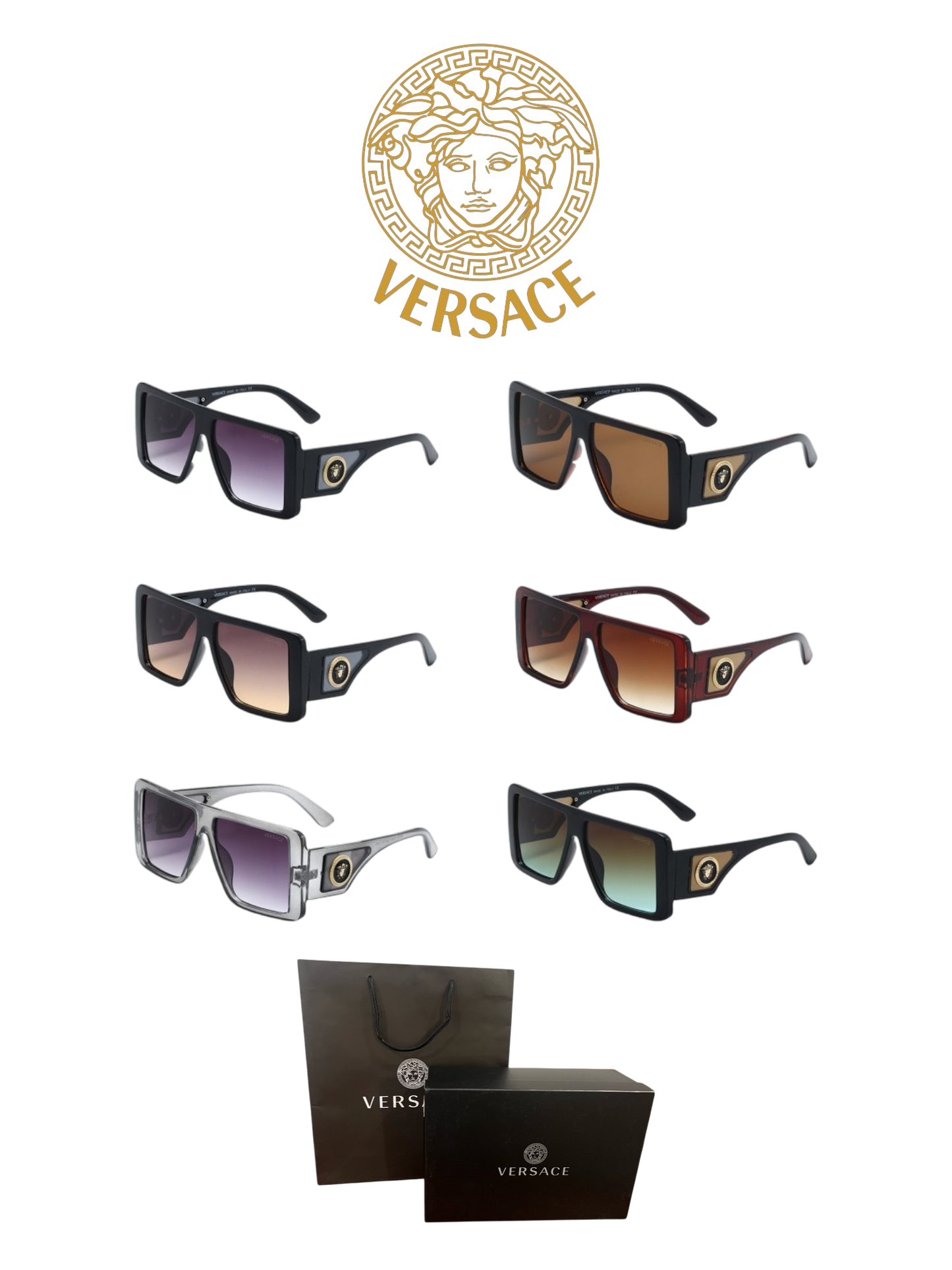 VERSACE OVERSIZED SQUARE SUNGLASSES – FULL SET – 1:1 HIGH END
