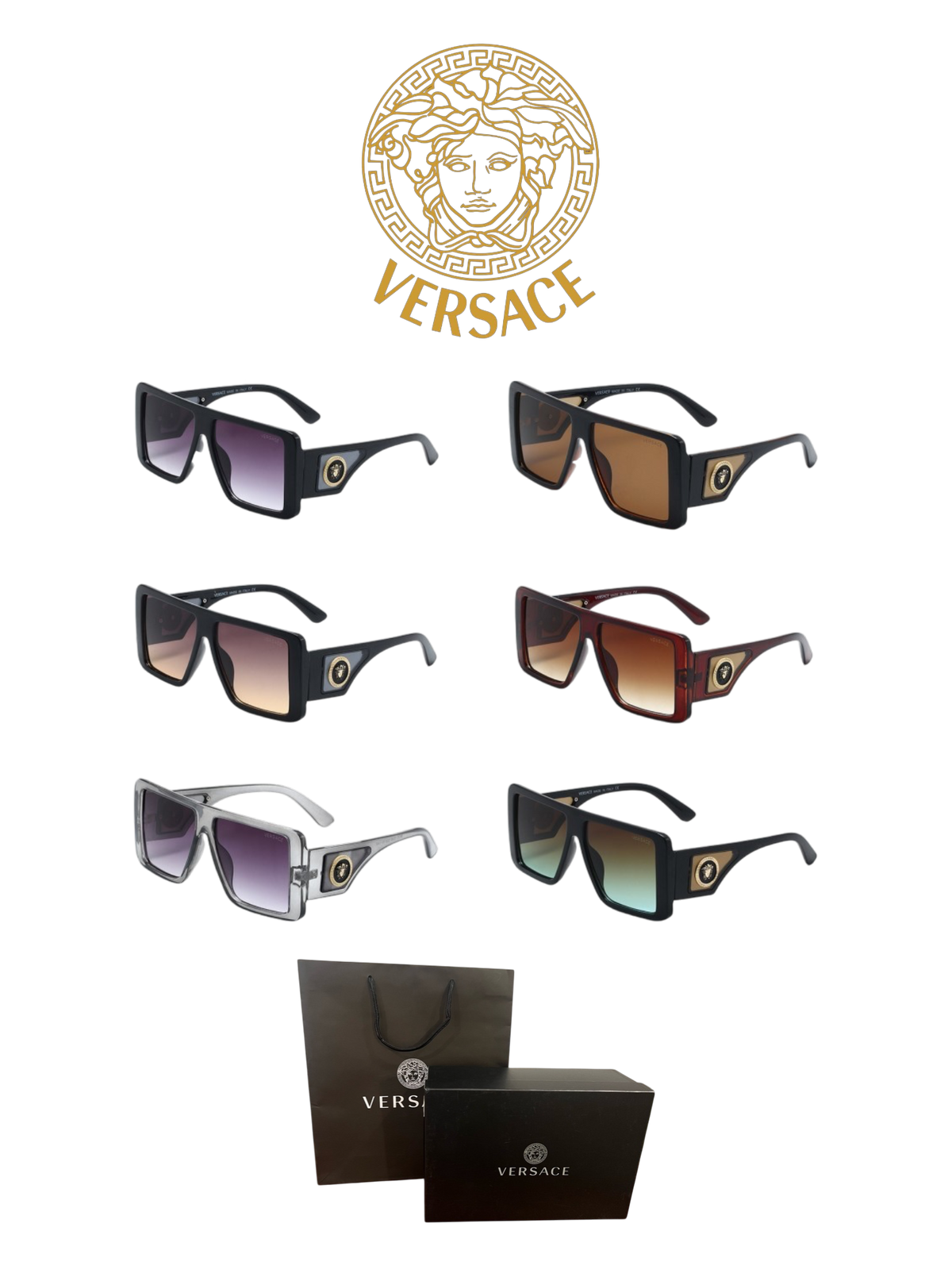 VERSACE OVERSIZED SQUARE SUNGLASSES – FULL SET – 1:1 HIGH END