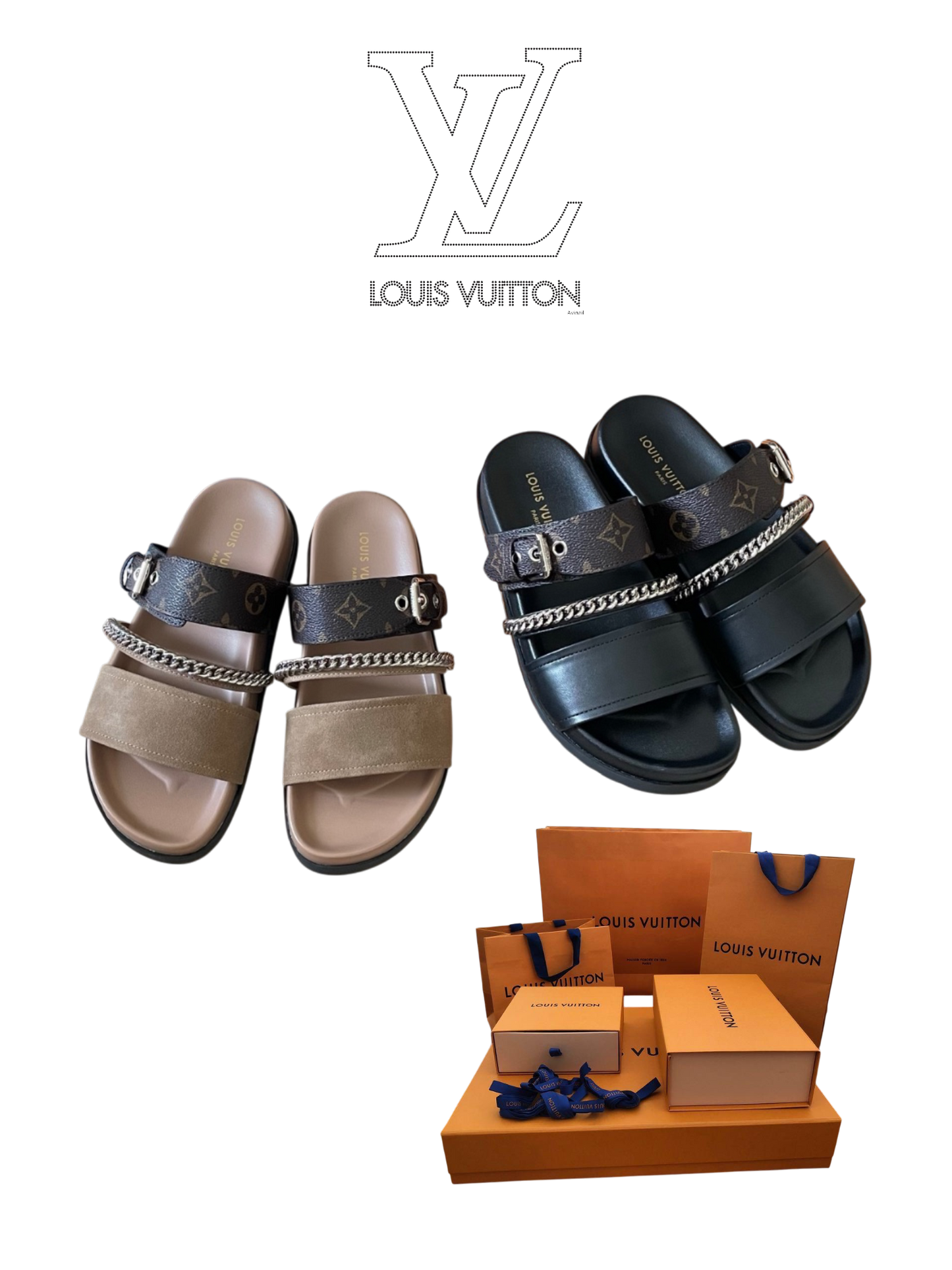 LOUIS VUITTON DOUBLE STRAP SLIDES – FULL SET – 1:1 HIGH END