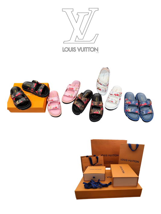 LOUIS VUITTON MONOGRAM CHERRY DOUBLE STRAP SLIDES – FULL SET – 1:1 HIGH END