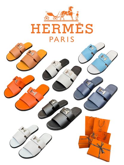 HERMÈS H LEATHER SLIDES – FULL SET – 1:1 HIGH END
