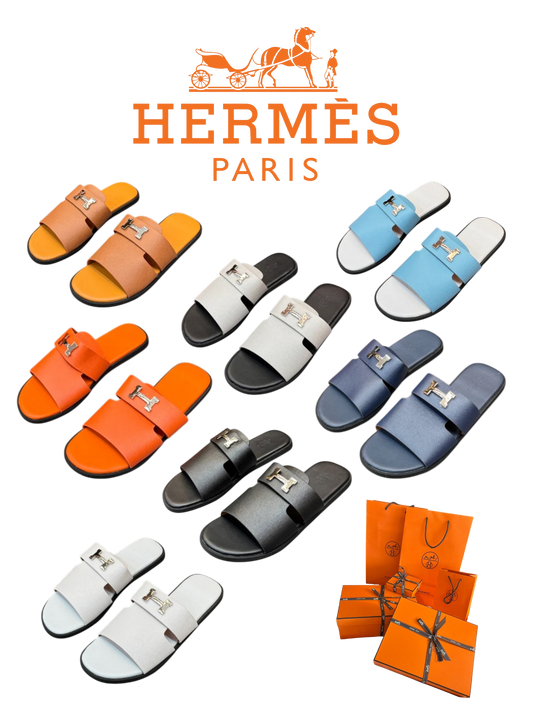 HERMÈS H LEATHER SLIDES – FULL SET – 1:1 HIGH END