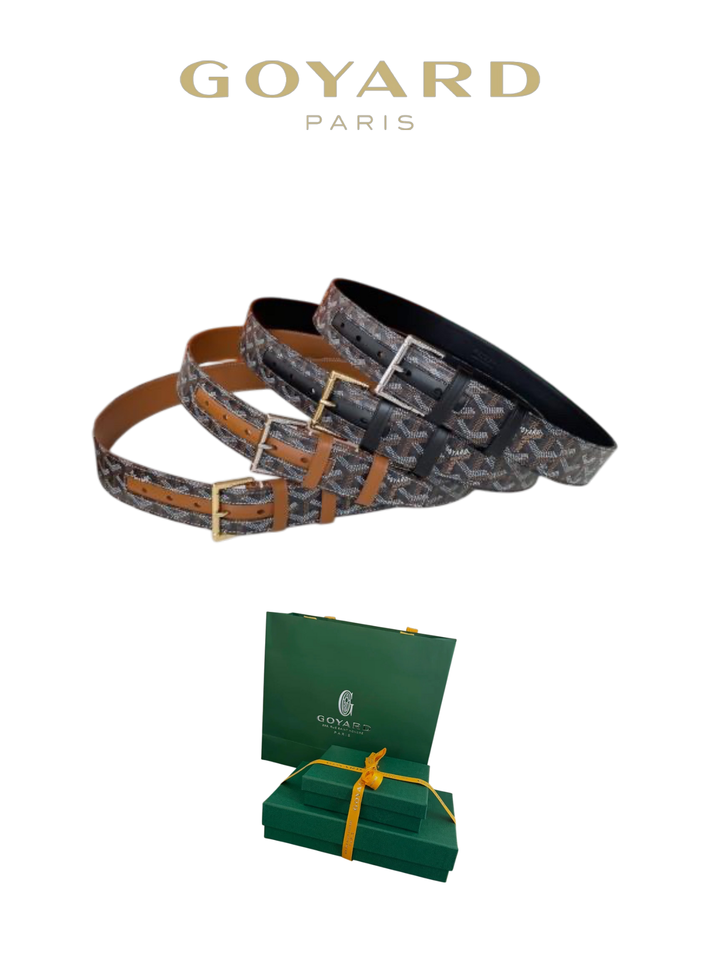 GOYARD CLASSIC REVERSIBLE LEATHER BELT – SILVER BUCKLE – FULL SET – 1:1 HIGH END