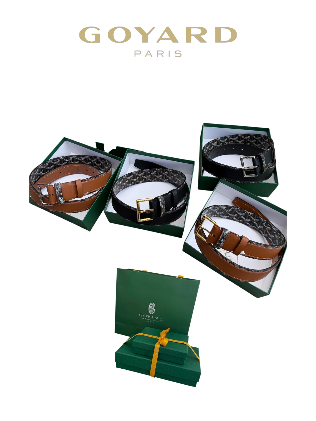 GOYARD GOYARDINE REVERSIBLE LEATHER BELT – SILVER PIN BUCKLE – FULL SET – 1:1 HIGH END