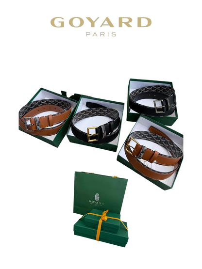 GOYARD GOYARDINE REVERSIBLE LEATHER BELT – SILVER PIN BUCKLE – FULL SET – 1:1 HIGH END