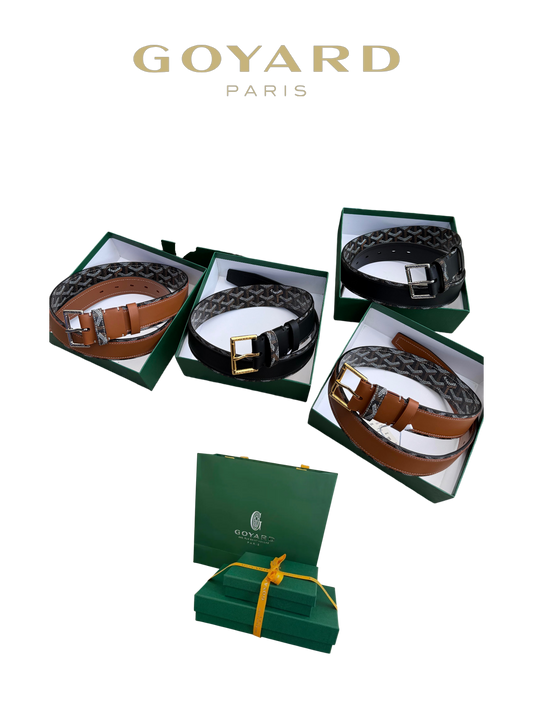 GOYARD GOYARDINE REVERSIBLE LEATHER BELT – SILVER PIN BUCKLE – FULL SET – 1:1 HIGH END