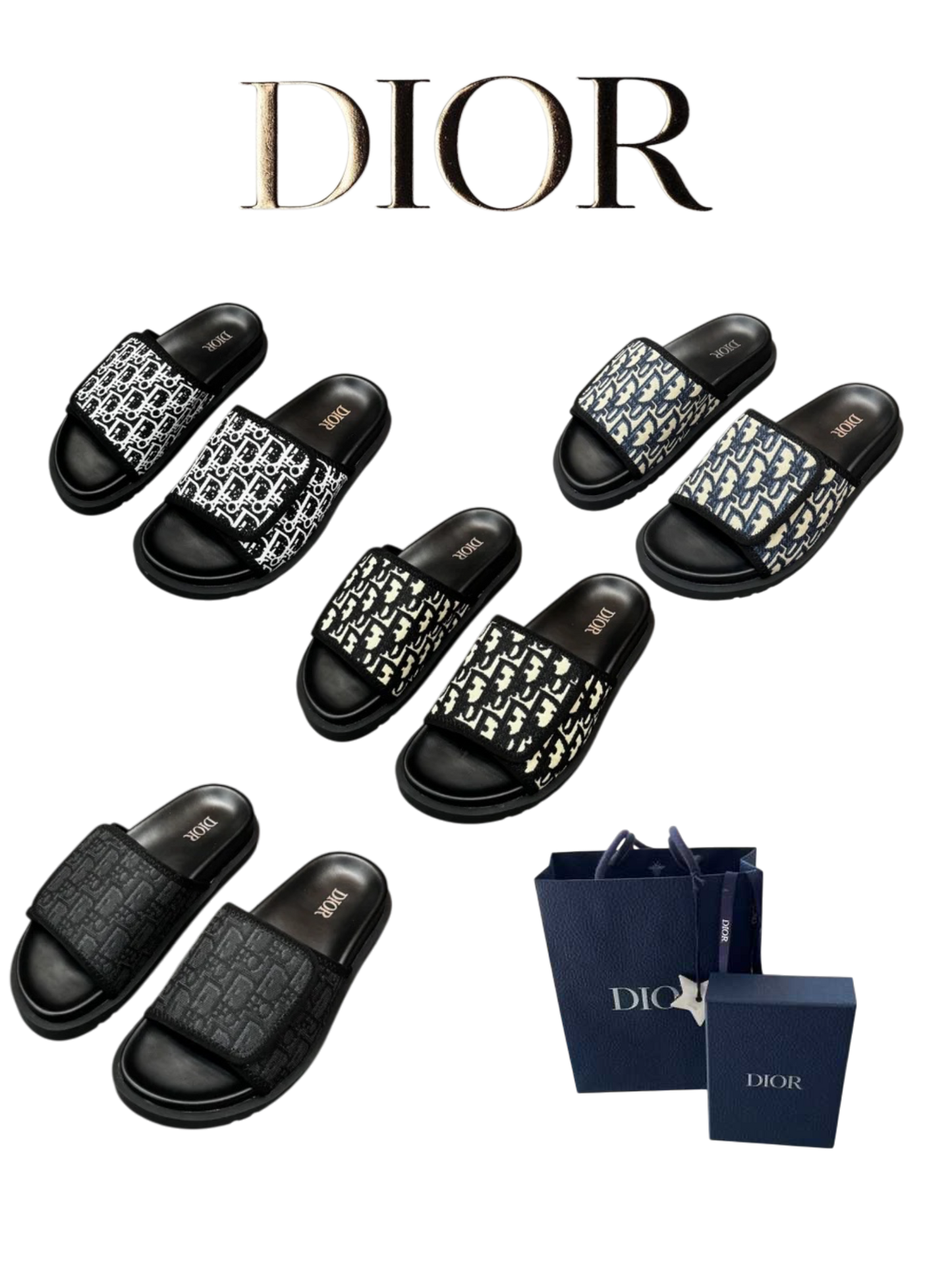 DIOR OBLIQUE VELCRO SLIDES – UNISEX – FULL SET – 1:1 HIGH END
