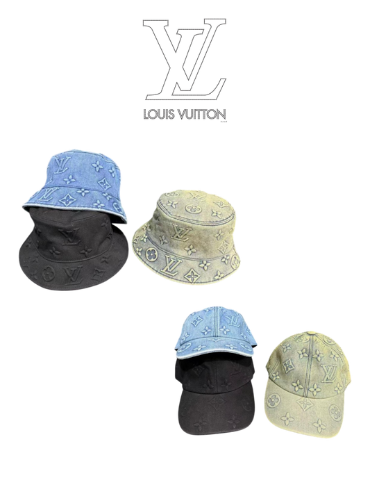 LOUIS VUITTON MONOGRAM WASHED DENIM HAT COLLECTION – BASEBALL CAP & BUCKET HAT – GREEN / JEANS / BLACK – 1:1 HIGH END