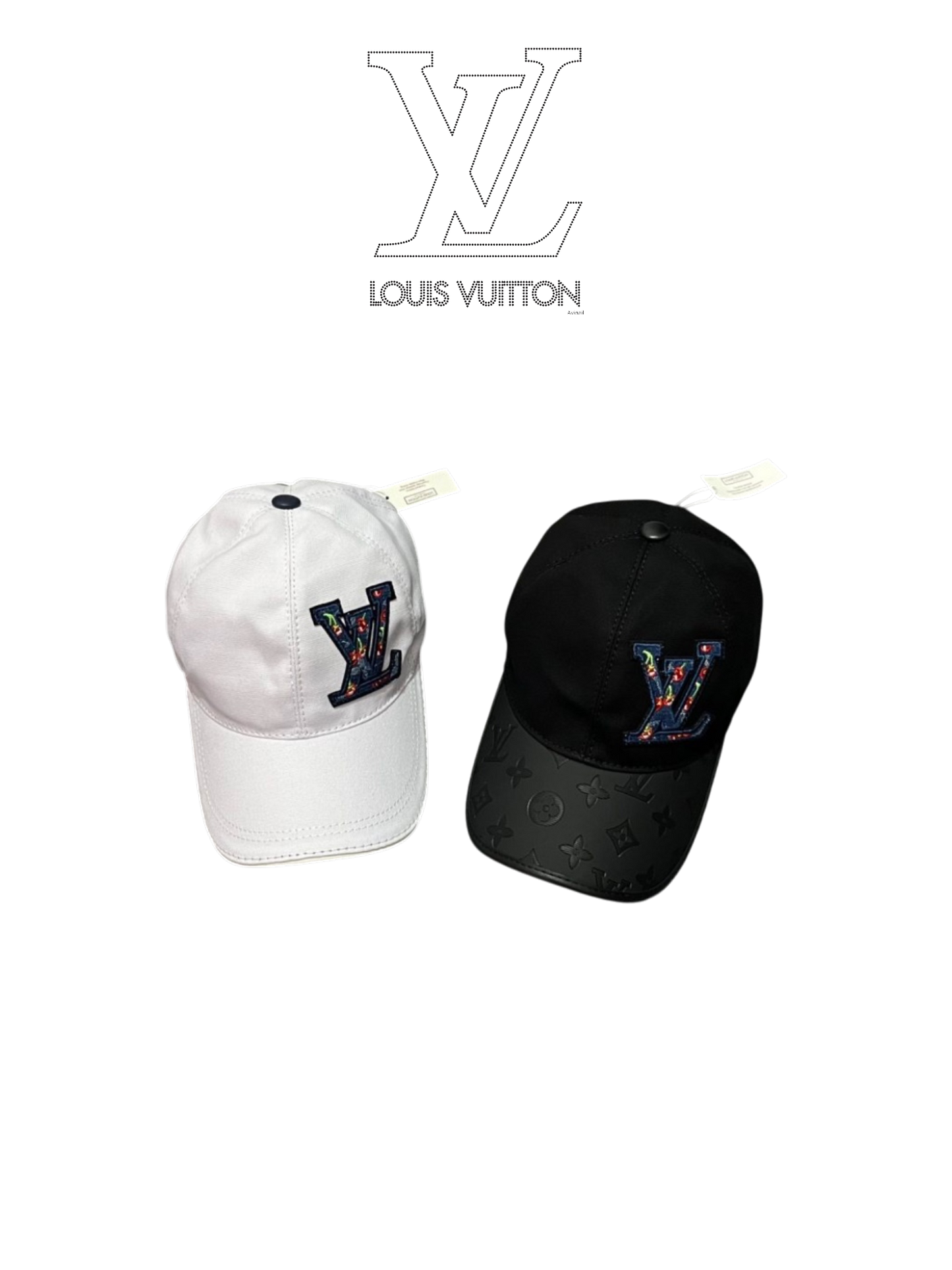 LOUIS VUITTON LEAGUE LV BASEBALL CAP – MULTICOLOR FLOWER EMBROIDERY – BLACK / WHITE – 1:1 HIGH END