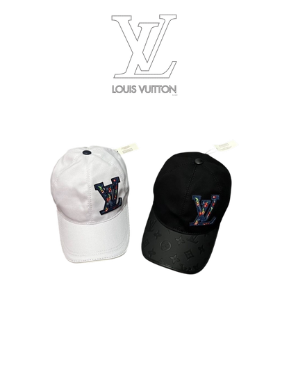 LOUIS VUITTON LEAGUE LV BASEBALL CAP – MULTICOLOR FLOWER EMBROIDERY – BLACK / WHITE – 1:1 HIGH END