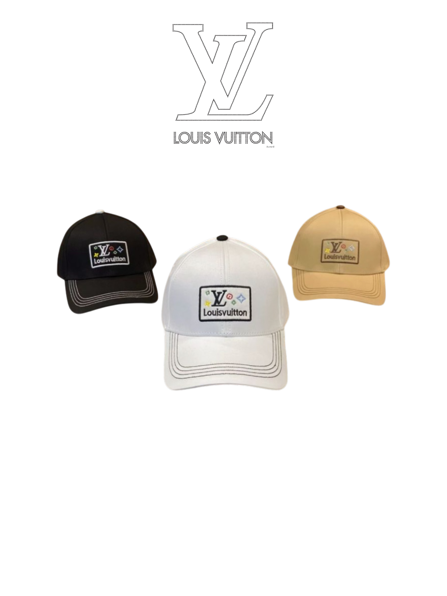 LOUIS VUITTON LV SQUARE PATCH CONTRAST STITCHING BASEBALL CAP – WHITE / BLACK / BEIGE – 1:1 HIGH END