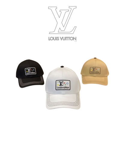 LOUIS VUITTON LV SQUARE PATCH CONTRAST STITCHING BASEBALL CAP – WHITE / BLACK / BEIGE – 1:1 HIGH END