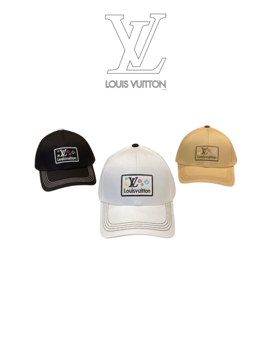 LOUIS VUITTON LV SQUARE PATCH CONTRAST STITCHING BASEBALL CAP – WHITE / BLACK / BEIGE – 1:1 HIGH END