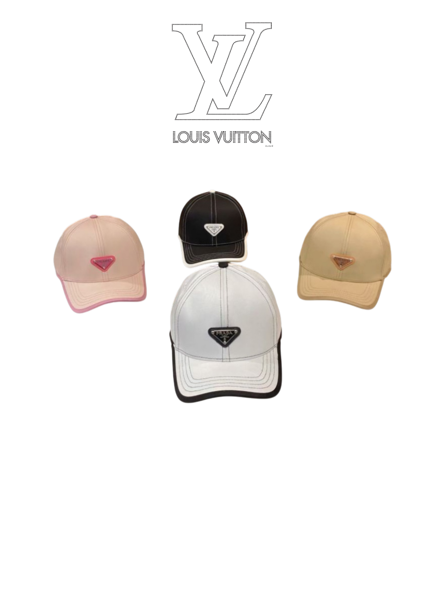 PRADA CONTRASTING STITCH BASEBALL CAP – PINK / BLACK / BEIGE / WHIT – 1:1 HIGH END