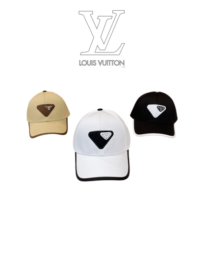 PRADA MACRO TRIANGLE PATCH BASEBALL CAP – BEIGE / WHITE / BLACK – HIGH END