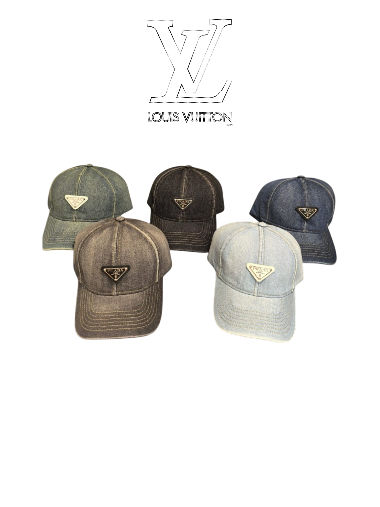 PRADA ORGANIC DENIM BASEBALL CAP – LIGHT GREENISH BLUE / DARK GREY BLACK / INDIGO / GREY / LIGHT WASHED BLUE – 1:1 HIGH END
