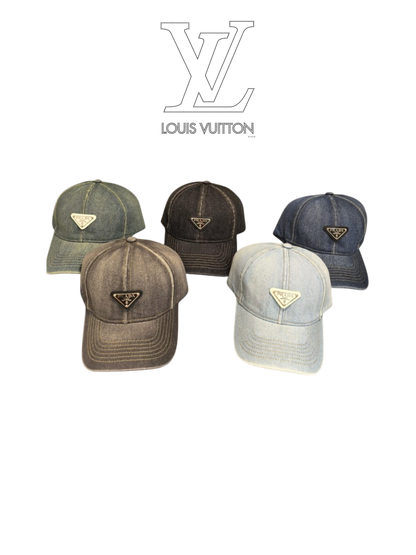 PRADA ORGANIC DENIM BASEBALL CAP – LIGHT GREENISH BLUE / DARK GREY BLACK / INDIGO / GREY / LIGHT WASHED BLUE – 1:1 HIGH END