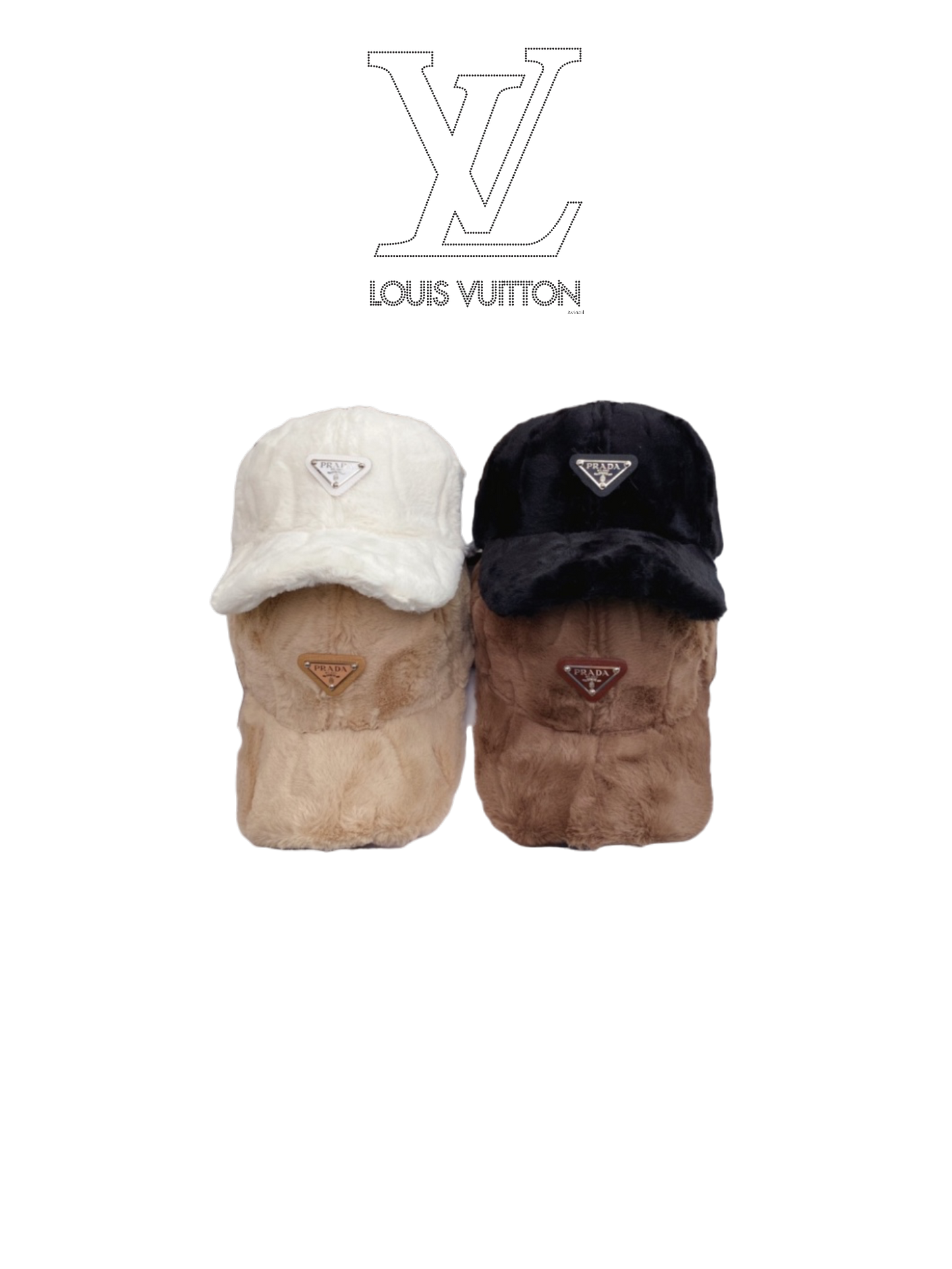 PRADA FUR TRIANGLE LOGO BASEBALL CAP – WHITE / BLACK / BEIGE / BROWN – 1:1 HIGH END